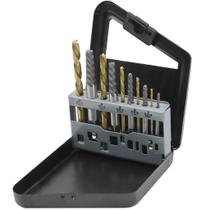 Conjunto de extratores de brocas e parafusos, 10 unidades HSS, mão esquerda, com estojo Conjunto de extratores de brocas e parafusos, 10 unidades HSS, mão esquerda, com estojo