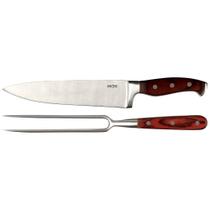 Conjunto de Faca 8" e Garfo em Aço Inoxidável e Cabo em Madeira Steel 3944 Mor