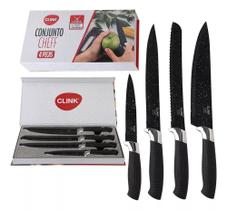 Conjunto de Faca de Cozinha Inox Cabo Plástico Cheff 4 Peças - Clink