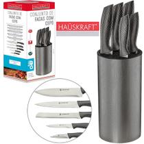 Conjunto de faca de inox cabo plastico +cepo hauskraft 6 pçs
