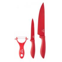 Conjunto de faca vermelha de cozinha + descascador de legumes vermelho - clink Conjunto de faca vermelha de cozinha + descascador de legumes vermelho - clink