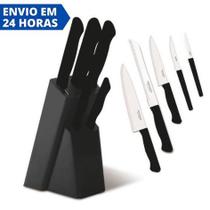 Conjunto de Facas 06 Peças com Cepo Preto Cozinha Churrasco