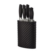 Conjunto de Facas 5pçs em Aço Inox c/ Cabo e Cepo em Plástico Preto - Hauskraft