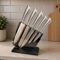 Conjunto De Facas 5pçs Inox + Suporte Cozinha Profissional
