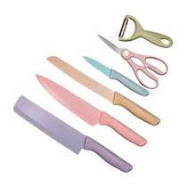 Conjunto De Facas 6 Peças Aço Inoxidável Colorido Cozinha