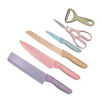 Conjunto de Facas 6 Peças Colorido e Multiuso com Tesoura e Descascador em Aço Inoxidável Premium