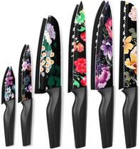 Conjunto de Facas Astercook 12 Peças Floral em Aço Carbono de Alta Qualidade