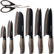 Conjunto de Facas Astercook 13 Peças Aço Inoxidável com Revestimento Preto Conjunto de Facas Astercook 13 Peças Aço Inoxidável com Revestimento Preto