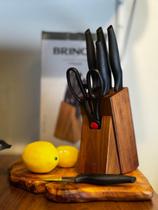 Conjunto de Facas Brinox Cross 7 Peças Aço Inox com Cepo - Preto