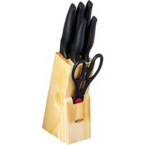 Conjunto de Facas Brinox Cross Cepo 7 Peças Inox Preto