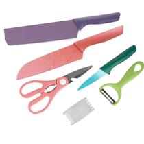 Conjunto de Facas Coloridas com 6 Peças Tesoura Ralador