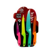 Conjunto de Facas Corte c/4 peças de Aço Inox Coloridas