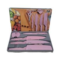 Conjunto De Facas Cozinha Churrasco Chef 6 Peças Tesoura Afiador Inox Atlanta Rosa KeHome Conjunto De Facas Cozinha Churrasco Chef 6 Peças Tesoura Afiador Inox Atlanta Rosa KeHome
