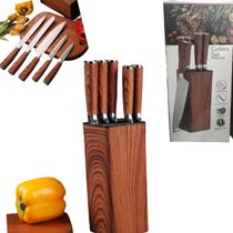 Conjunto De Facas Cozinha Ou Churrasco Inox Suporte 6 Pcs Conjunto De Facas Cozinha Ou Churrasco Inox Suporte 6 Pcs