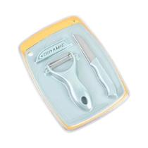 Conjunto De Facas De Cerâmica Multifuncional Para Frutas 3PCS Com Tábua De Corte E Descascador Em T