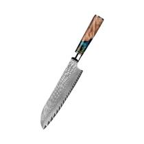 Conjunto De Facas De Chef Em Aço Damasco VG10 Com Cabo Azul, Faca Cleaver, Faca De Descascar E Faca