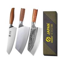 Conjunto de Facas de Chef Japonesas Profissionais - Santoku, Cutelo e Faca para Filé