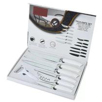 Conjunto de facas de cozinha ceramica branca 7 peças kit profissional churrasco carnes paes pizza com descascador frutas Conjunto de facas de cozinha ceramica branca 7 peças kit profissional churrasco carnes paes pizza com descascador frutas