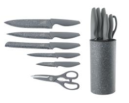 Conjunto De Facas do Chef Cozinha Inox Cabo Anatômico 7 Peças com Cepo