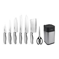 Conjunto de Facas Dolche - 8 Peças - Aço Inoxidável com Cepo/Suporte de Facas & Afiador de Facas