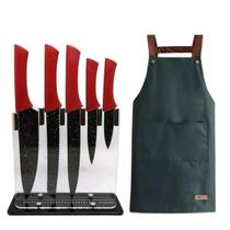 Conjunto de Facas inox 6 peças com Suporte em acrílico + Avental Impermeável (Preto, Verde ou Bege) Conjunto de Facas inox 6 peças com Suporte em acrílico + Avental Impermeável (Preto, Verde ou Bege)