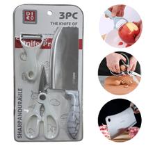 Conjunto de Facas Inox Cabo Marmorizado Para Cozinha - 3 Pçs