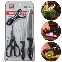 Conjunto de Facas Inox Cabo Marmorizado Para Cozinha - 4 Pçs