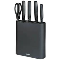 Conjunto de Facas no Cepo Action Inox Preto - 6 Peças - Brinox