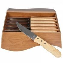 Conjunto de facas para churrasco com estojo de madeira - 6 pcs - Btc Decor