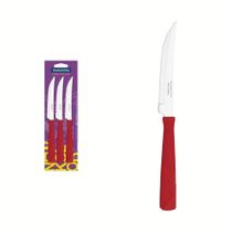Conjunto De Facas Para Churrasco New Kolors Em Aço Inox E Cabo Vermelho 3 Peças