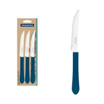 Conjunto de facas para churrasco tramontina leme com lâminas em aço inox e cabos de polipropileno azul oceano 3 peças
