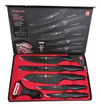 Conjunto de Facas para Cozinha Churrasco 6 peças Aço Inox Preto Conjunto de Facas para Cozinha Churrasco 6 peças Aço Inox Preto
