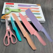 Conjunto de Facas para Cozinha em Inox Kit Colorido com 6 Peças