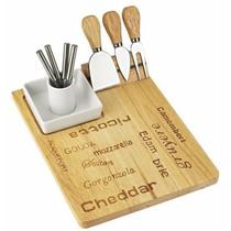 Conjunto de facas para queijo com tabua e garfinhos Conjunto de facas para queijo com tabua e garfinhos
