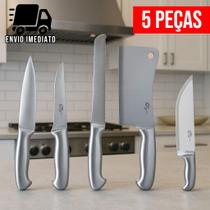 Conjunto de Facas Profissionais para Cozinha Faca Profissional Pão Desossa Cutelo Peixeira Aço Inox