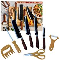 Conjunto De Facas Texas Profissional 8 Peças Churrasco Inox Conjunto De Facas Texas Profissional 8 Peças Churrasco Inox