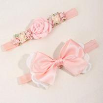 Conjunto De Faixa De Cabeça Com Laço De Flor Simulada Para Bebês Meninas 2 Peças Adereços Para