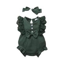 Conjunto De Faixa De Cabeça Para Bebês De 0 a 18 Meses, Sem Mangas, Com Borda De Renda E Laço,