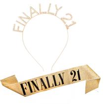 Conjunto de faixa e coroa de aniversário, finalmente 21 para mulheres, da Sopopal Conjunto de faixa e coroa de aniversário, finalmente 21 para mulheres, da Sopopal