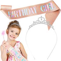 Conjunto de faixa e coroa de strass para aniversariantes para meninas