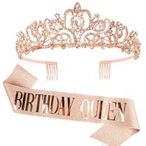 Conjunto de faixa e tiara de aniversário COCIDE Rose Gold para mulheres