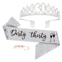 Conjunto de faixa e tiara de aniversário Moitkptt finalmente 30 para meninas Conjunto de faixa e tiara de aniversário Moitkptt finalmente 30 para meninas