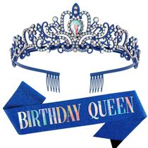 Conjunto de faixa e tiara de cristal Birthday Queen para mulheres