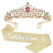 Conjunto de faixa e tiara de cristal Rainha de Aniversário COCIDE Conjunto de faixa e tiara de cristal Rainha de Aniversário COCIDE