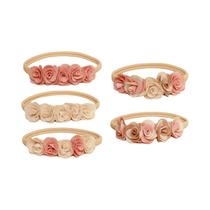 Conjunto De Faixas De Cabelo De Nylon Para Meninas 5PCS Com Flores Decorativas Mini Faixa De Cabelo