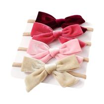 Conjunto De Faixas De Cabelo De Veludo Com Laço Para Bebês Meninas, Turbantes Elásticos, Acessórios