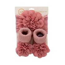 Conjunto De Faixas De Cabelo E Meias De Algodão Antiderrapantes Para Bebês Com Flores De Renda,