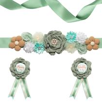 Conjunto de faixas de maternidade Afkengung Green Daddy and Mommy to be Corsage Pin Flowers Baby Shower Souvenir Sash Supplies Decorações de revelação de gênero Adereços fotográficos de gravidezverdes
