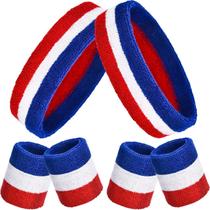 Conjunto de faixas de moletom Bememo Rainbow Striped, 2 faixas de cabeça e 4 pulseiras Conjunto de faixas de moletom Bememo Rainbow Striped, 2 faixas de cabeça e 4 pulseiras