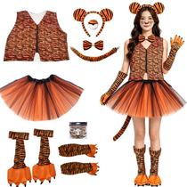 Conjunto de fantasia adulto de tigre com saia de tule, cauda e tiara com orelhas Conjunto de fantasia adulto de tigre com saia de tule, cauda e tiara com orelhas